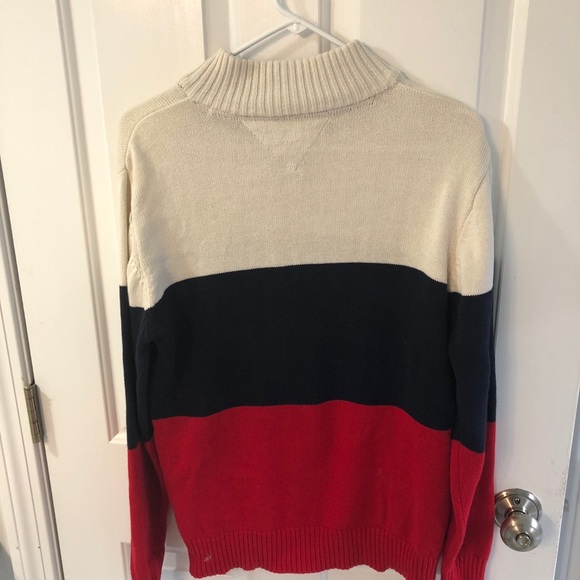 Tommy Hilfiger quarter zip sweater, boys’ Sz 16/18, red, off-white and blue - Picture 5 of 6
